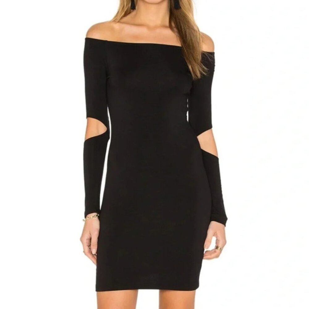 LNA Women's Off The Shoulder Mini Dress Cut out long Sleeve Bodycon Black XS